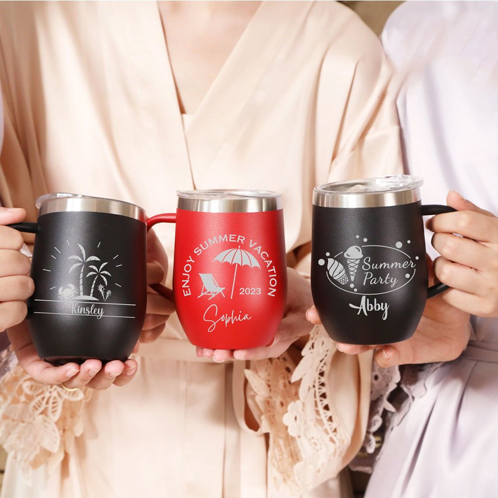 Coffee Equipment For Camping - แก้วกาแฟสแตนเลสรูปไข่ ปรับแต่งได้ ขนาด 12 ออนซ์ แก้วเก็บอุณหภูมิผนังสองชั้น